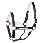 HRS BLK / WHITE PADDED LEATHER HALTER W / PLATE