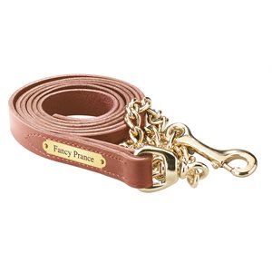 CHESTNUT LEATHER LEAD W / BRASS CHAIN & PLATE