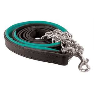 BLACK / TURQUOISE PADDED LEAD W / STAINLESS STEEL CHAIN