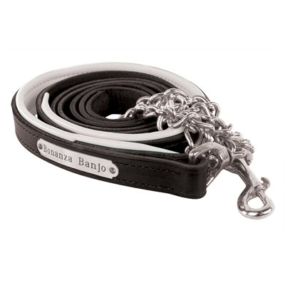 BLACK / WHITE PADDED LEATHER LEAD W / PLATE