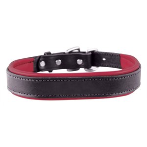 BLAC / RED SMALL PADDED LEATHER DOG COLLAR