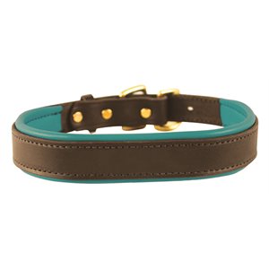 HAVANA / TURQUOISE SMALL PADDED LEATHER DOG COLLAR