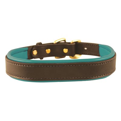 HAVANA / TURQUOISE EXTRA SMALL PADDED LEATHER DOG COLLAR