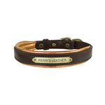 EXTRA SMALL HAVANA / METALLIC COPPER PADDED LEATHER DOG COLLAR W / PLATE