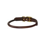 EXTRA LARGE HAVANA ROLLED LEATHER DOG COLLAR